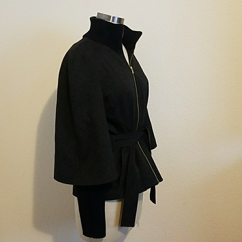 Trina Turk Charcoal/Black and Black/Black Wide Sleeve Zipper Belt Coat